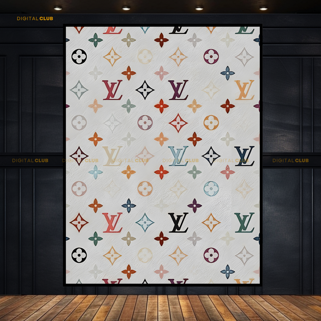 LV White Logo Pattern - Artwork - Premium Wall Art