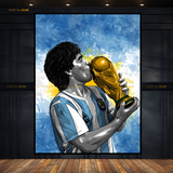 Maradona With World-cup Football Artwork Premium Wall Art