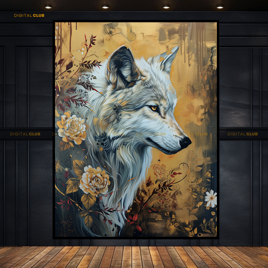 FOX Floral Print - Animal & Wildlife Premium Wall Art