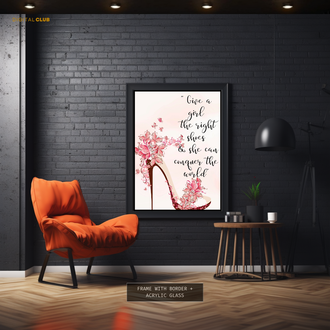 Pink High Heels with Flowers Fashion Premium Wall Art