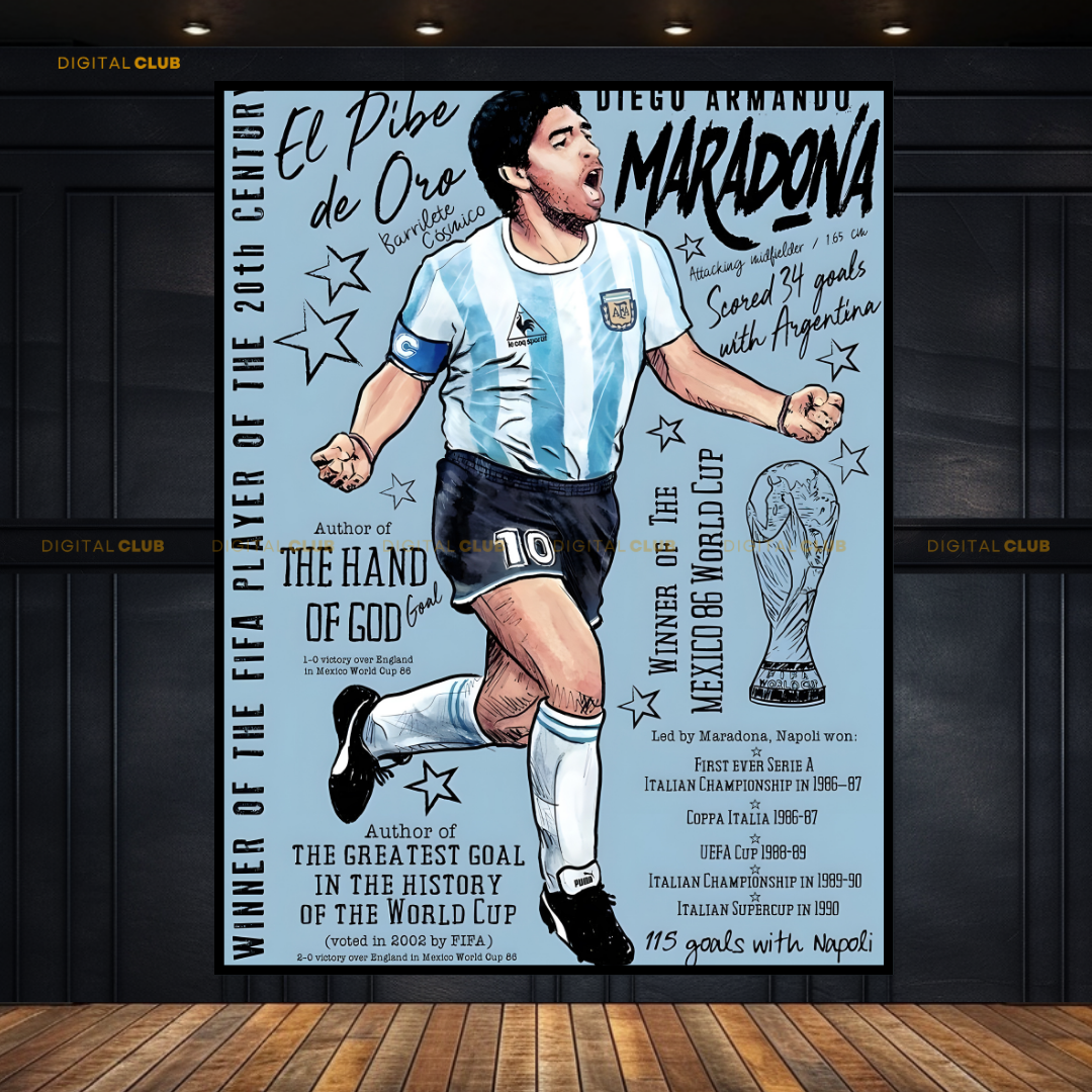 Maradona Argentina Football Premium Wall Art