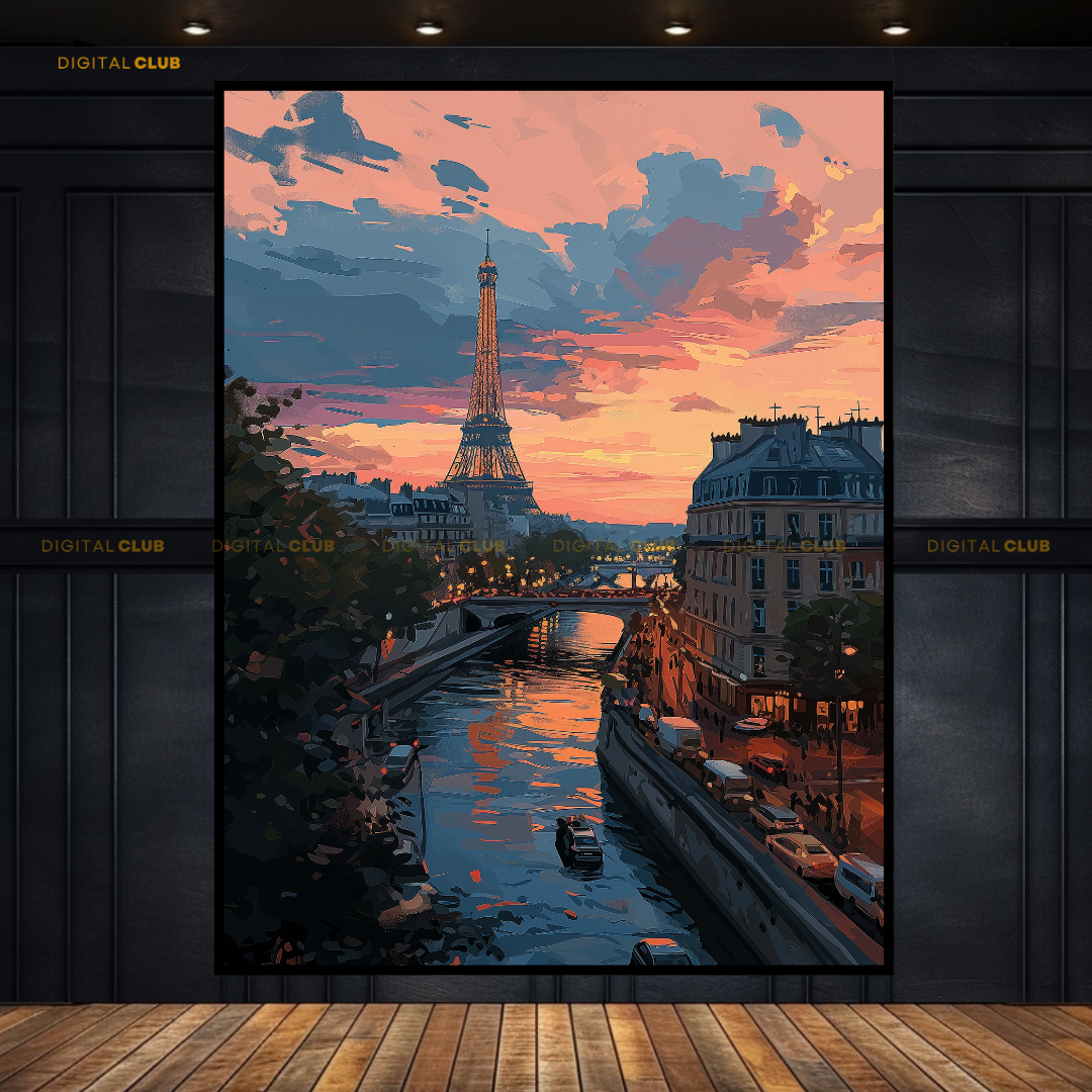 Eiffel Tower Paris Sunset Premium Wall Art