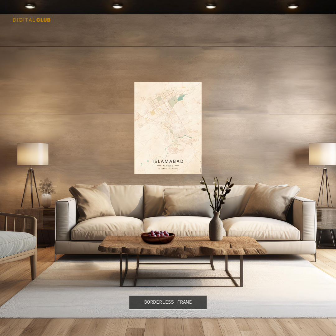 Islamabad - White Map - Premium Wall Art