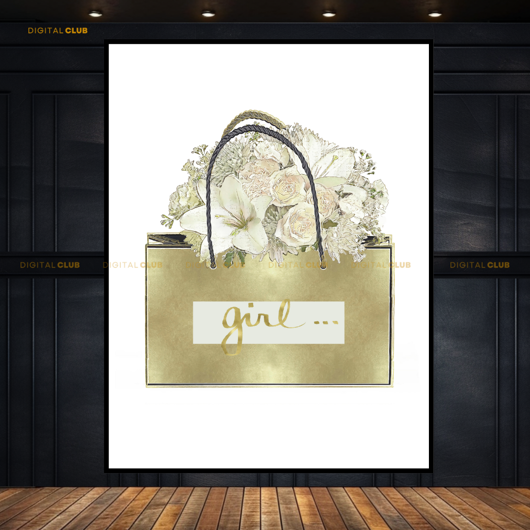Hand Bag with Flowers Premium Wall Art