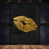 Kissing Lips in Gold Premium Wall Art