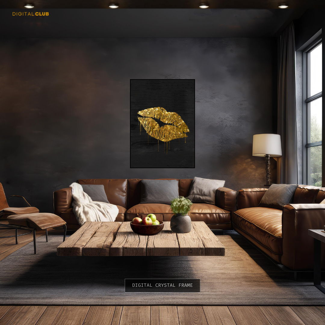 Kissing Lips in Gold Premium Wall Art