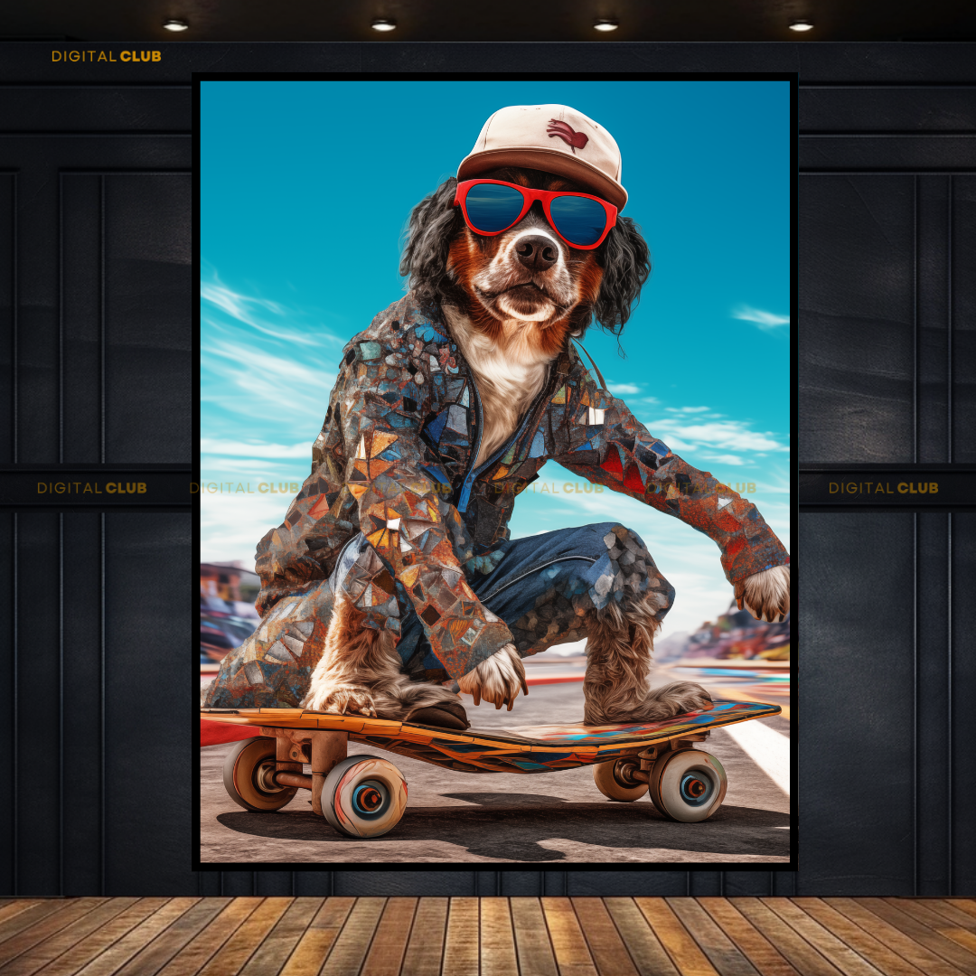 Cool Dog on a Skateboard Premium Wall Art