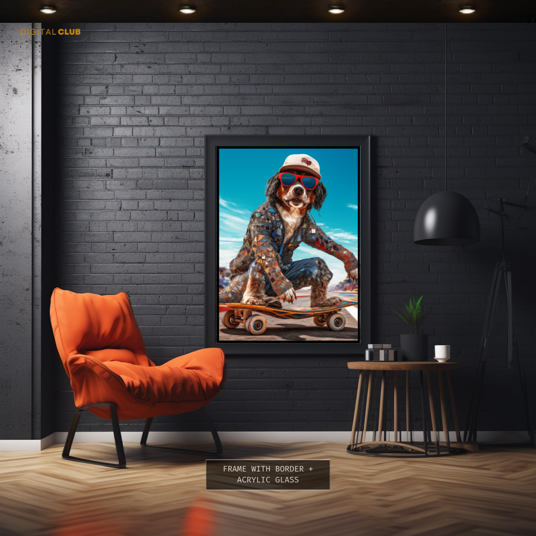 Cool Dog on a Skateboard Premium Wall Art