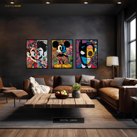 Mickey, Mario & Batman Artwork - 3 Panel Wall Art