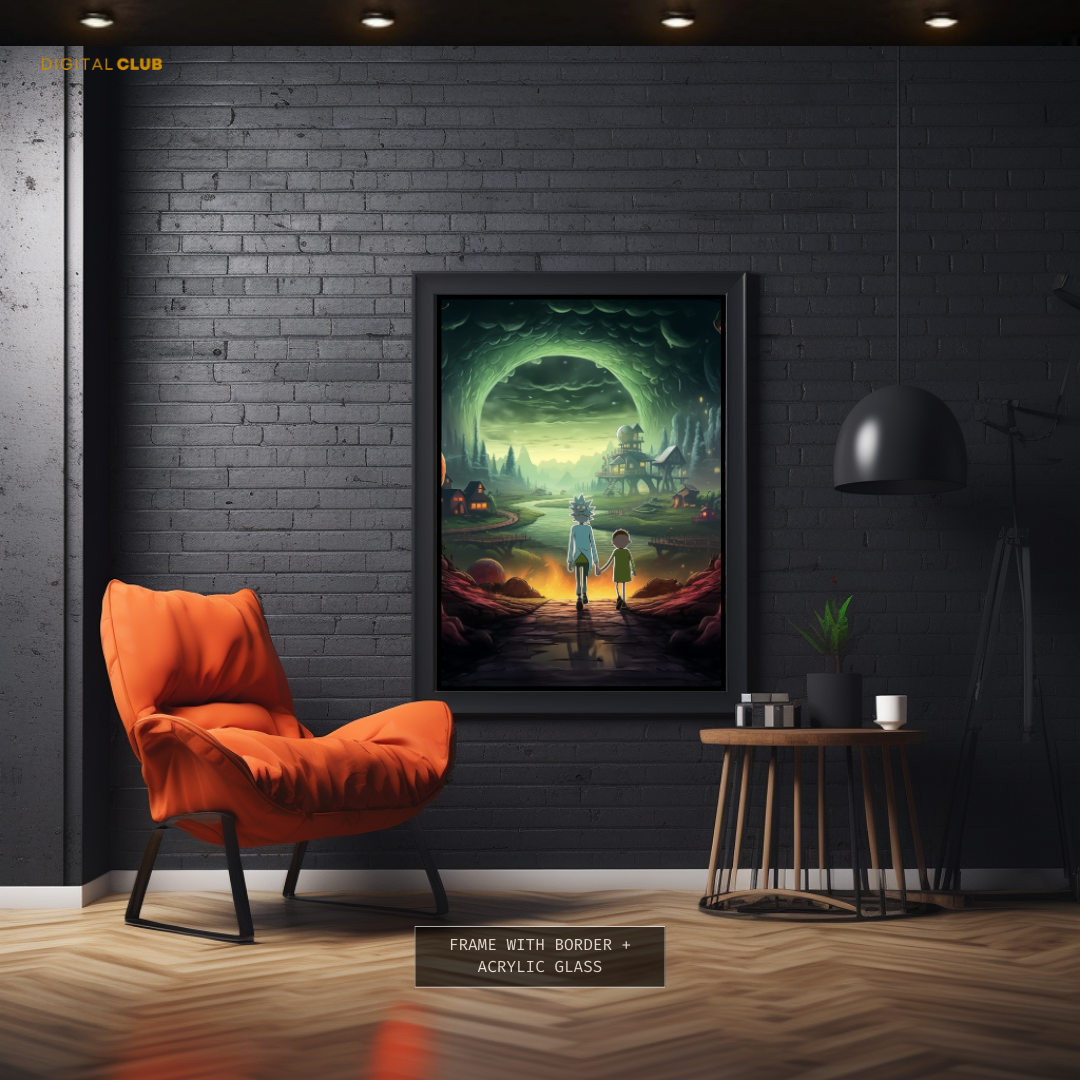 Painting of Two People in a Dark Cave Premium Wall Art